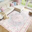 Machine Washable Rugs Nursery Rug 8x10 Cute Girl Non Slip Low Pile Water Repellent Soft Print Pattern for Bedroom Indoor Decor Kids Playroom Pink Blue