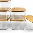 6 Pack Clear Storage Bins with Bamboo Lids - Stackable Pantry Organization and Storage Containers with Handles - 3.7L Large BPA-Free Plastic Organizer for Kitchen, Fridge, Bathroom & Closet