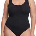 Plus Size Tank Top Bodysuit Women Square Neck Button Thong Double Lined Body Suit Stretchy Backless Bodysuits S-XXL (M)