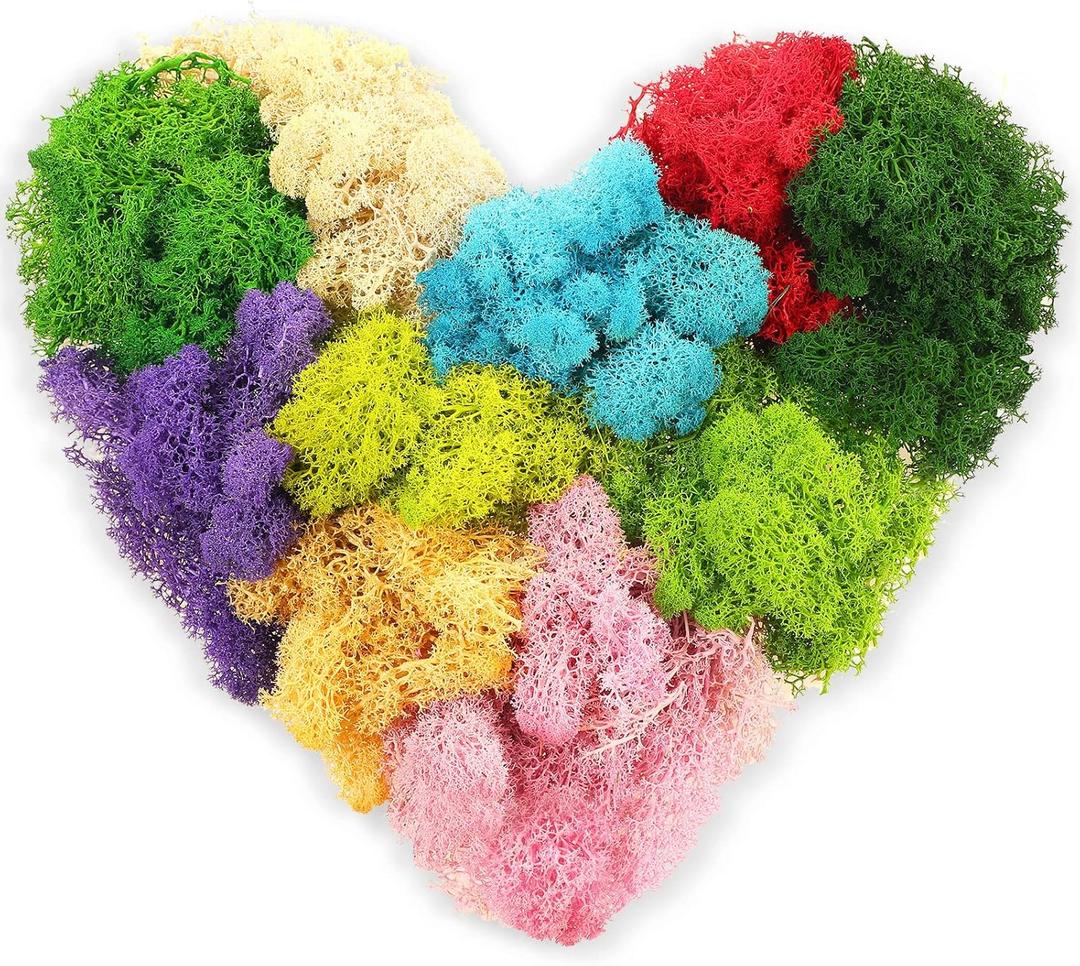 7 Oz Colored Fake Moss Preserved for Crafts Artificial Decorative Moss Faux Garden Dried Floral Forest for Terrariums Wall Decor Fairy Gardens Wedding Floral Project(Mixed Color)