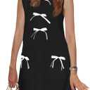 Wenrine Women's Summer Sleeveless Mini Dress Casual Bow Crewneck Loose Fit Knit Tank Dresses with Pockets (Large, Black) 29.5x38