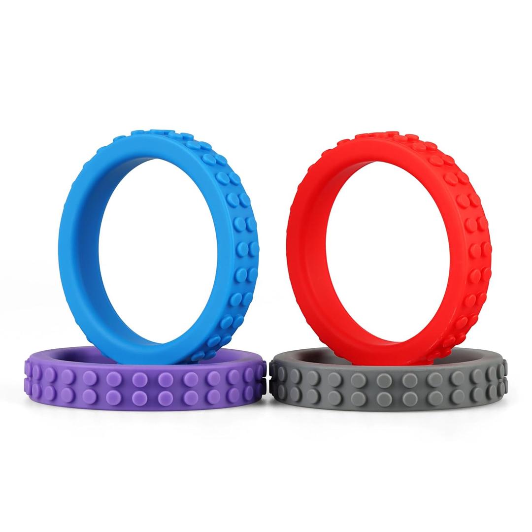 Chew Bracelets for Sensory Kids, Silicone Oral Motor Chewy Teether Bracelet for Chewers with Autism, ADHD, SPD, or Biting Needs, 4 Colors