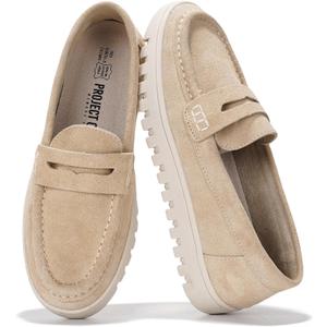 Project Cloud 100% Genuine Leather Loafers for Women – Memory Foam Insoles Slip On Shoes for Women – Lightweight Womens Shoes – Non Slip Womens Loafers (Filide1, Nude, 8)