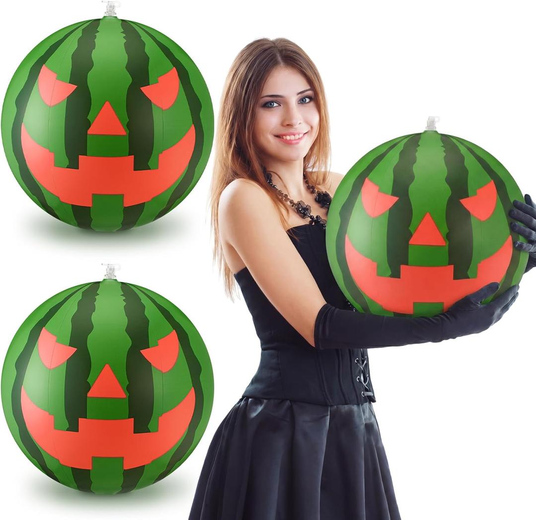Jenaai 3 Pcs 16 Inch Large Watermelon Beach Balls Summer Halloween Inflatable Decorations Jack O Melon Face Watermelon Pool Balls Summer Halloween Party Favors