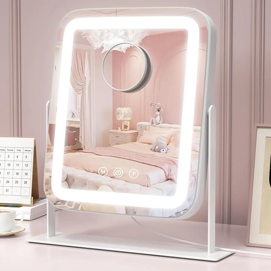 Saliwa Vanity Mirror with Lights, Lighted Makeup Mirror with 3 Modes, 10X Magnification Mirror, Stepless Brightness, 360° Rotation, Christmas & Valentine’s Gifts for Women, Daughter, Mom, Her