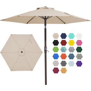 JEAREY 7.5FT Patio Umbrella Outdoor Market Umbrella with 6 Sturdy Ribs, Push Button Tilt/Crank Table Umbrella for Garden, Deck, Backyard and Pool, Beige