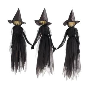 3Pcs Witches Halloween Home Decorations, Scary Light Up Holding Hands Screaming Witches with Stakes, Standing Witches for Outdoor Garden Yard Lawn Haunted House Decoration (Black)