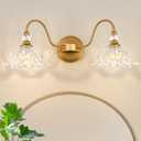 Vintage Bathroom Vanity Light, 2-Light Matte Brass Finish Vanity Light with Floral Clear Glass Shades, Retro Wall Sconce for Bathroom, Dressing Table