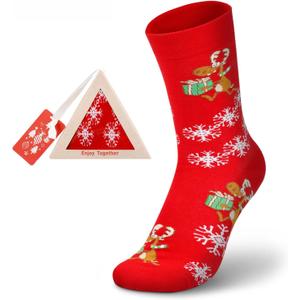 Christmas Socks Cute Cotton Holiday Vrew Socks Funky Mid Calf Socks with Exquisite Triangular Gift Box