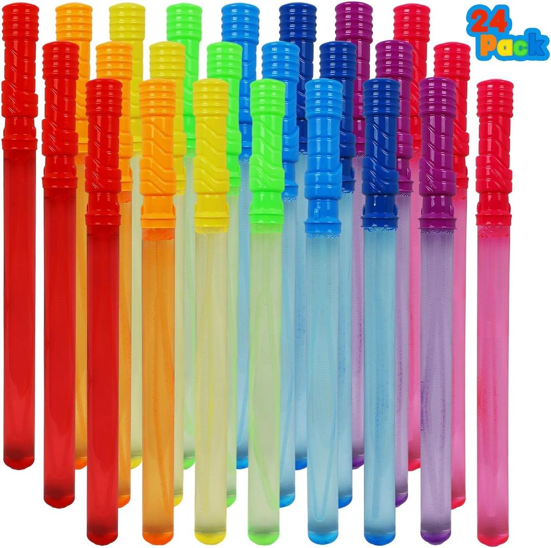 MorTime 24 Pack Bubble Wands for Kids, 8 Colors Bubbles Stick Bulk, 14.6" Easter Party Favor Summer Toy for Children