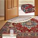 RELEANY Area Rugs 9'x12' Washable Non-Slip, Floral Vintage Distress Print Pattern Medallion Carpet for Living Room Bedroom Dining Room, Red Blue