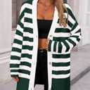 PRETTYGARDEN Women's Winter Striped Cardigan Sweaters Long Sleeve Button Down Open Front Chunky Knit Oversized Sweater Coat (S)