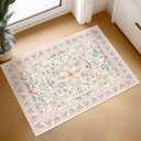 Washable Boho Entryway Rug 2' 3' Pink Green Small Rug Hot Beige Colorful Color Floral Door Mat Indoor Entrance Non-Slip Soft Oriental Vintage Carpet Kitchen Entryway Bedroom Corridors Indoor