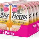 INABA Twins for Cats, Grain-Free Shredded Chicken & Broth Gele Side Dish/Complement/Topper Cups, 1.23 Ounce - 2 Count (Pack of 6), Chicken Recipe (EXP 02/06/27)