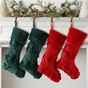 Newcotte 4 Pcs Red and Green Christmas Stockings 20 Inch Large Faux Fur Stocking Farmhouse Xmas Decorations Hanging Ornaments for Rustic Christmas Home Decor Gift Bags(Green, Red, Elk)