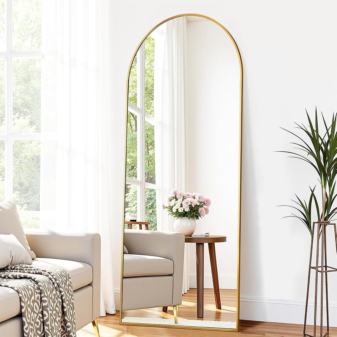 Suidia 56"x15" Arched Full Length Mirror with Stand, Full Body Mirror with Aluminum Frame, Freestanding/Leaning/Wall-Mounted, Floor Mirrors for Bedroom, Living Room, Entryway, Dressing Room, Gold