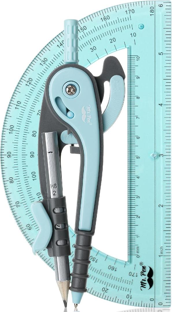 Mr. Pen- Compass and Protractor Set, Math Compass for Geometry and Drawing (Sky Blue)