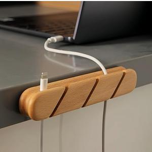 Solid Wood Cable Clips,Cord Organizer for Desk Cable Management with 3M Adhesive,Cord Holder for Nightstand,PC,Car,Office,Kitchen,USB Cable Holder Wire Organizer Cord Clips (Natural)