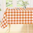 Smiry Rectangle Table Cloth, Waterproof Vinyl Tablecloth with Flannel Backing, Wipeable Buffalo Plaid Table Cover for Picnic, Indoor and Outdoor (Orange & White, 52"x70")