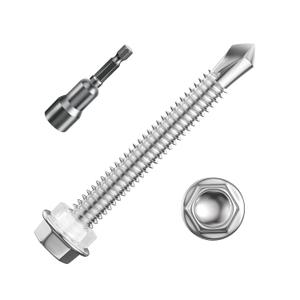 (100Pcs) #102" Hex Washer Head Self Drilling Screws, 410 Stainless Steel Metal SheetScrewsTEK Screws, Sheet Metal Self Tapping Screws (#10x2", Silver)