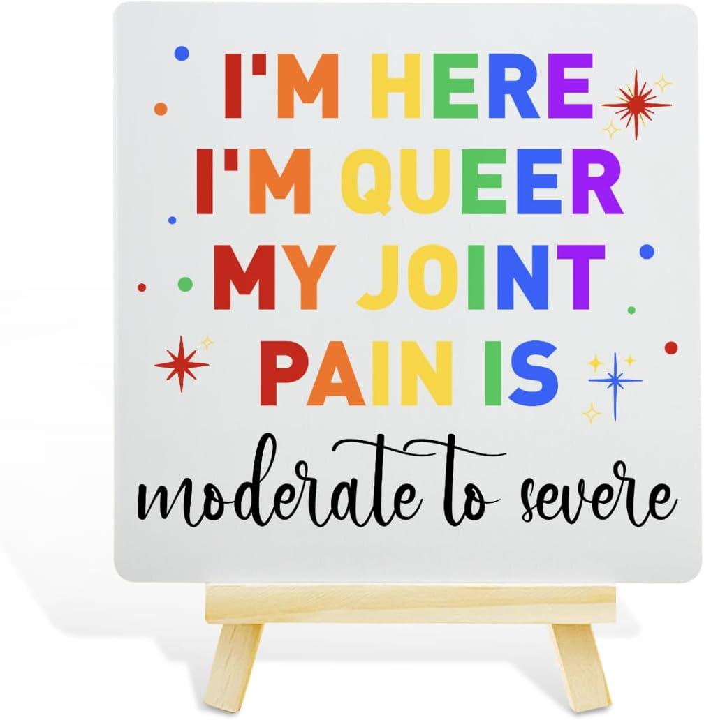 2 x LGBT Pride Month Gifts for Men Women, LGBT Rainbow Progress Pride Lesbian Gay Queer Home Office Desk Decor, LGBTQ Equality Decor Sign, Pain Is Moderate severe
