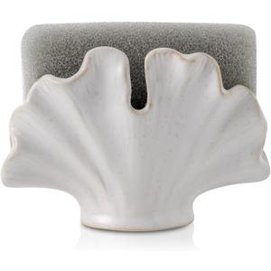 Ceramic Sponge Holder,Sponge Holder for Kitchen Sink,Compact Sink Caddy Organizer-Scouring Pad and Dish Sponge Holders,Farmhouse Kitchens Decor Cute Kitchen Gadgets Accessories(White)