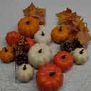 Pumpkin Decor Set, 22 PCS Fall Harvest Decorations - Orange Artificial Pumpkins, Pine Cones, Berries, Maple Leaves for Thanksgiving Farmhouse Fall Wedding Home Table Centerpiece Decor