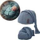 Newborn Photography Wrap Boy Girl Baby Photo Wraps Outfits Stretch Crochet Blanket Props (Blue)