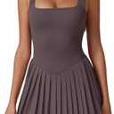 QINSEN Womens Square Neck Tennis Dress Pleated Sleeveless Built in Shorts Golf Athletic Dress with Pockets XS