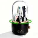 360 Rotating Toothbrush Holder for Bathroom, 7-Slot with Cover & Drainage for Electric Toothbrushes, Toothpaste, Razors - Stand Storage for Vanity, Bathroom Accessories, Countertop Organize (Black)