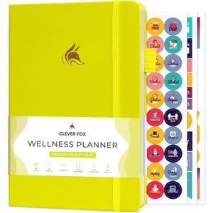 Clever Fox Wellness Planner - Weekly & Daily Health and Wellness Log, Food Journal & Meal Planner Diary for Calorie Counting, Notebook for Medical Condition Tracking, A5-Sized - Neon Yellow