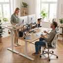 Grandder 55x32 Large Electric Standing Desk, Height Adjustable Computer Desk with 2 Memory Presets, 31.5" Deep Desktop Sit Stand Desk Home Office Desk Workstation Table with Hooks, Oak, Size: 55*31.5 Inch