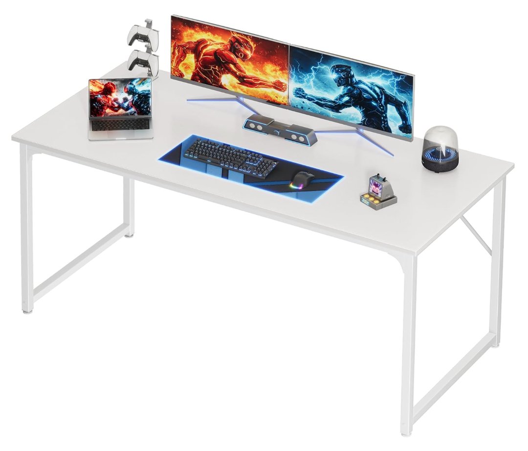 PRAISUN 55 X 24 Inch Computer Desk with Deeper Desktop, Gaming Office Writing Work Desk for Home Office, Study, Bedroom, Work from Home, Metal Frame, White