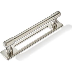 khtumeware 5 Pack 5 inch (128 mm) Center to Center Brushed Satin Nickel Cabinet Pull Backplate with Base Plate Zinc Kitchen Cabinet Handles Drawer Pulls Cabinet Hardware