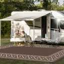 GENIMO Outdoor Rug Waterproof for Patio, 10'x14' Foldable Reversible Plastic Straw Carpet for Travel Trailers, Outside Area Mat for Rv, Deck, Picnic, Porch, Camper, Balcony, Beach, Coffee & Beige