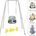 FUNLIO Toddler Swing with Foldable Metal Stand for Toddlers Aged 1~10 Years, 3-in-1 Baby Swing Set with 4 Sandbags for Backyard/Indoor/Outdoor Play, Easy to Assemble & Store, Grey