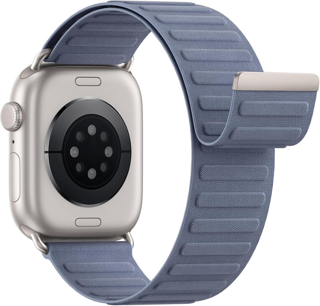 Magnetic Sport Bands Patented Compatible with Apple Watch Band for Men Women, Nylon Strap Replacement for iWatch Blue, 44mm/45mm/46mm/49mm/(42mm-Series 3 2 1)