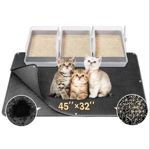 BurgeonNest 45"x32" Extra Large Cat Litter Mat, Honeycomb Double Layer Kitty Litter Trapping Mat, Urine Proof & Waterproof, Easy Clean, Machine Washable, Non-Slip, Scatter Control, Black