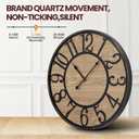 Large Wall Clock for Living Room Decor, Non Ticking Silent, Battery Operated Modern Vintage Wood Oversized Decorative Wall Clock for Bedroom Kitchen Farmhouse Office Decor