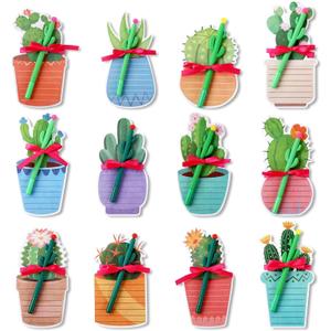 24 Pcs Cactus Sticky Notes with Cactus Pen Sets Cute Notepads Gifts Cacti Notepads Succulent Pen Self Adhesive Note Pads for Xmas School Supply