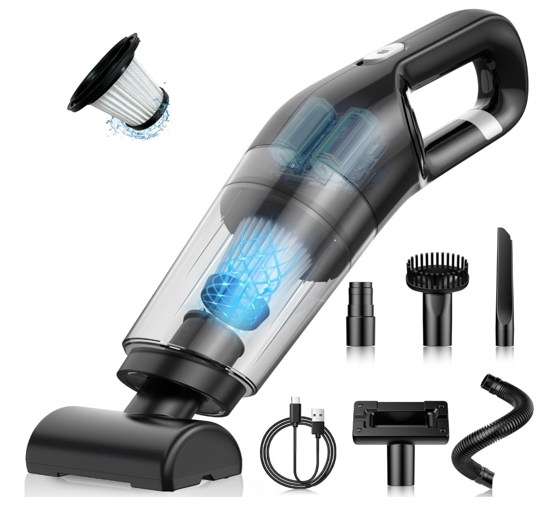 Yedop Handheld Vacuum Cordless, 26,000 Pa High Power Suction, Portable Rechargeable Car Vacuum Cleaner for Home, Office, Pet Hair, Car Detailing, Black