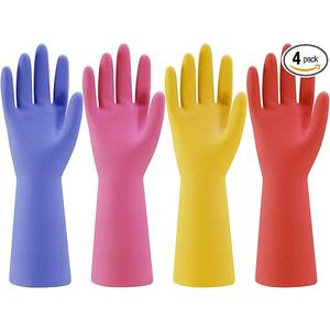 Rubber Kitchen Dishwashing Gloves - 4 Pairs Colorful Reusable Household Cleaning Gloves for Washing Dishes and Cleaning Tasks, Flexible Long-lasting and Non-Slip (Medium, Blue+Pink+Yellow+Red)