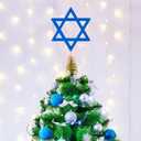 Soulchen 10 Inch Wooden Hanukkah Tree Topper Blue Christmas Treetop Decoration Star of David Tree Topper Hanukkah Ornament for Chanukah Diwali Birthday Wedding Home Decor