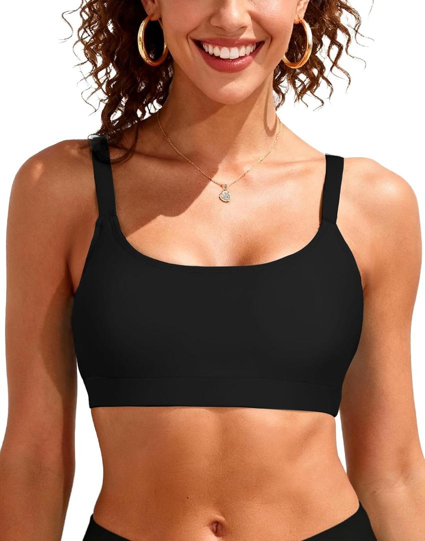 Sports Bikini Tops for Women Swim Bra Wirefree Workout Swimsuit Top Comfortable Support for Swimming, Beach, Active Wear (Large, Black)