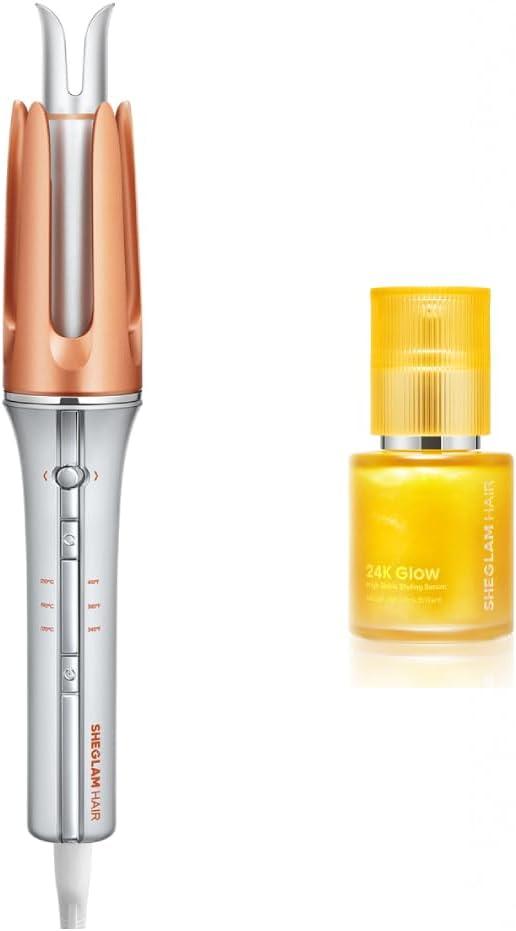 SHEGLAM Automatic Curling Iron 1 1/4 inch + 24K Anti-Frizz Hair Oil