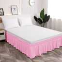 Toodou Wrap Around Ruffled Twin Bed Skirt with Elastic Belt, Pink Bedskirt 16 Inch Drop Easy to Put On