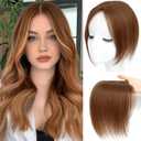 Hair Toppers for Women Real Human Hair, 360 3D Cover Toppers Hairpieces for Women with Thinning Crown Side Bangs Realistic Scalp Hairline (Light Brown, Side Bangs)