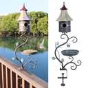 HLQMFHT Deck Bird Bath, Metal Bird Bath and Bird Houses, Decorative Deck Mounted Bird Bath, Detachable and Adjustable Sturdy Deck Bird Bath for Outdoor Porch Yard Garden Decoration