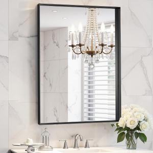 Black Bathroom Mirror 24x32 Inch, Rectangle Mirror with Metal Deep Frame, Wall Mirrors for Over Sink, Vanity, Bedroom, Bathroom, Hangs Horizontally or Vertically