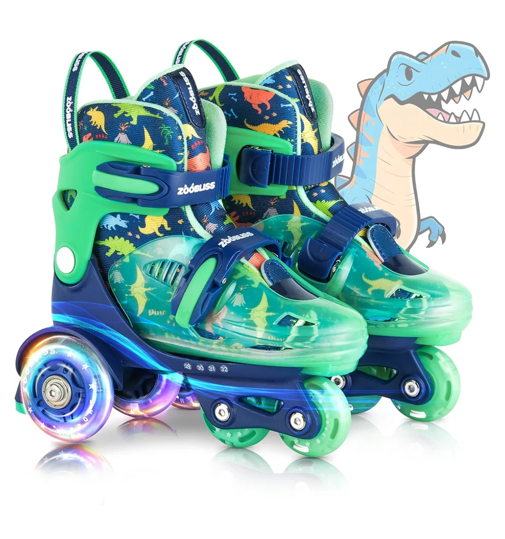 Kids Roller Skates for Beginners - ZOOBLISS Toddler Roller Skates for Boys and Girls Ages 3-7 with Light-Up Wheels & 4 Adjustable Sizes, Tri-Wheel Training Skates for Kids, XS